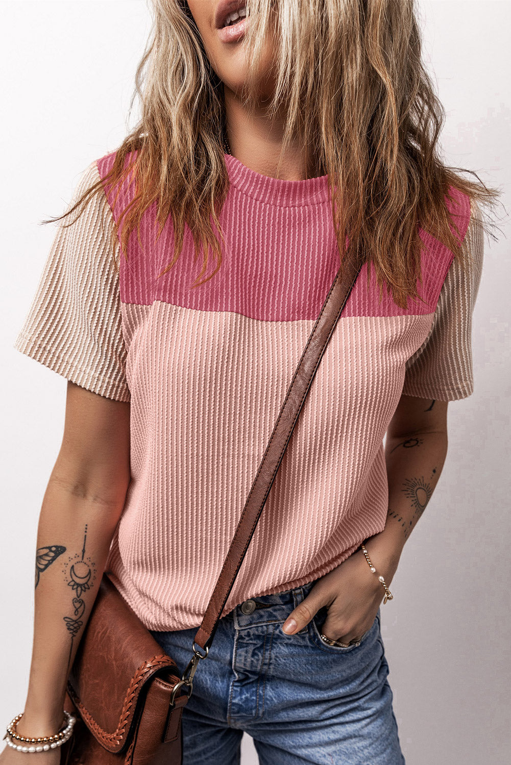 T-shirt color block texturé côtelé