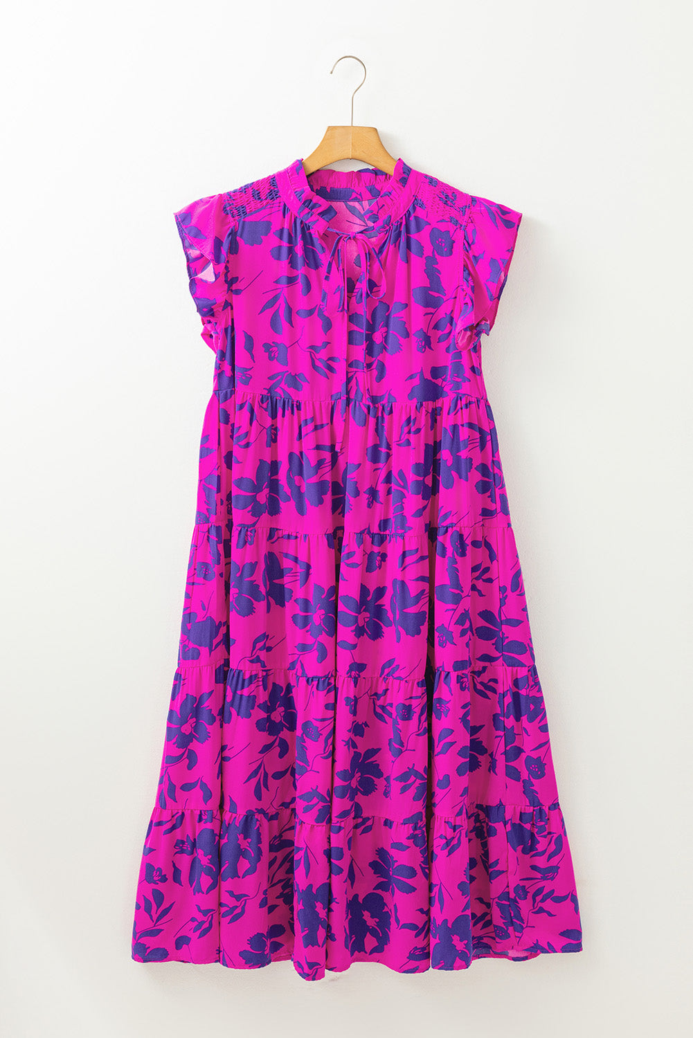 Robe longue a manches flottantes et a volants et imprimé floral
