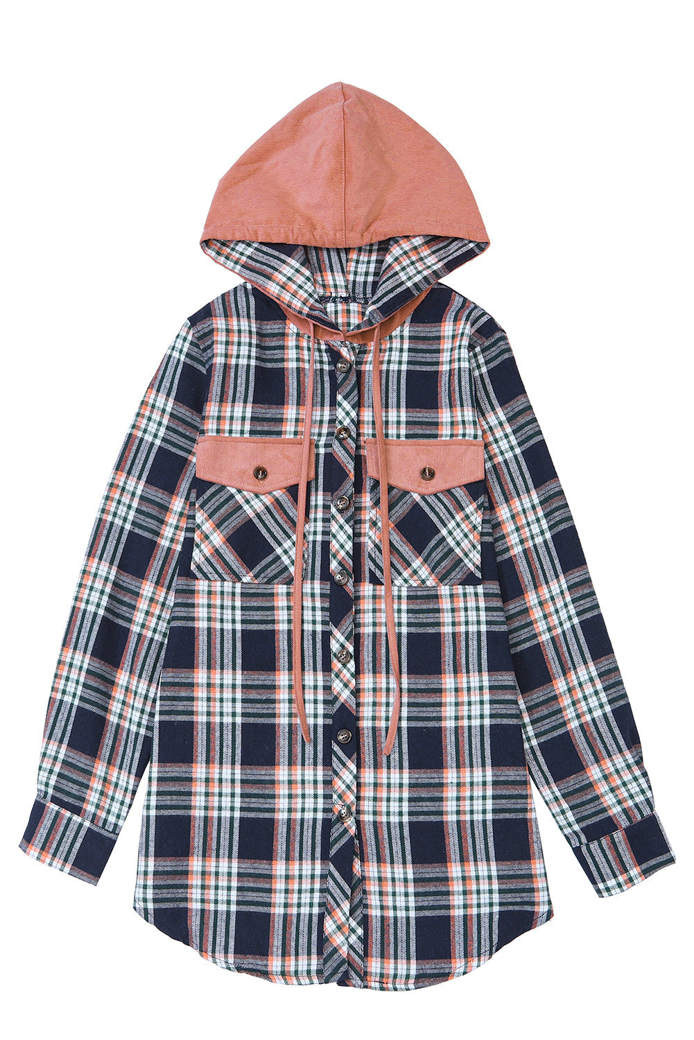 Veste à carreaux rose contrastée avec capuche et cordon de serrage