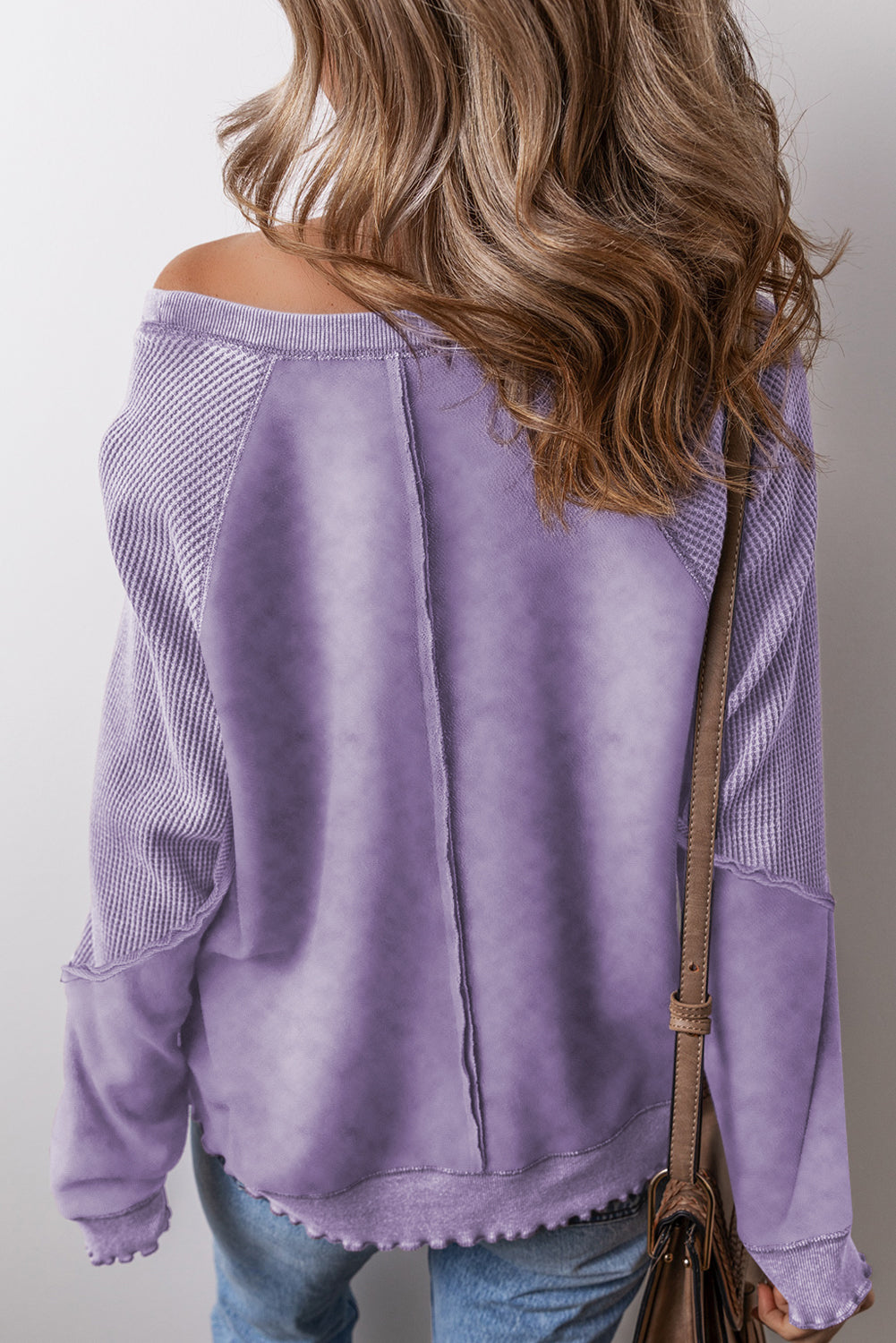 Sweat-shirt à manches raglan et patchwork en tricot gaufré uni
