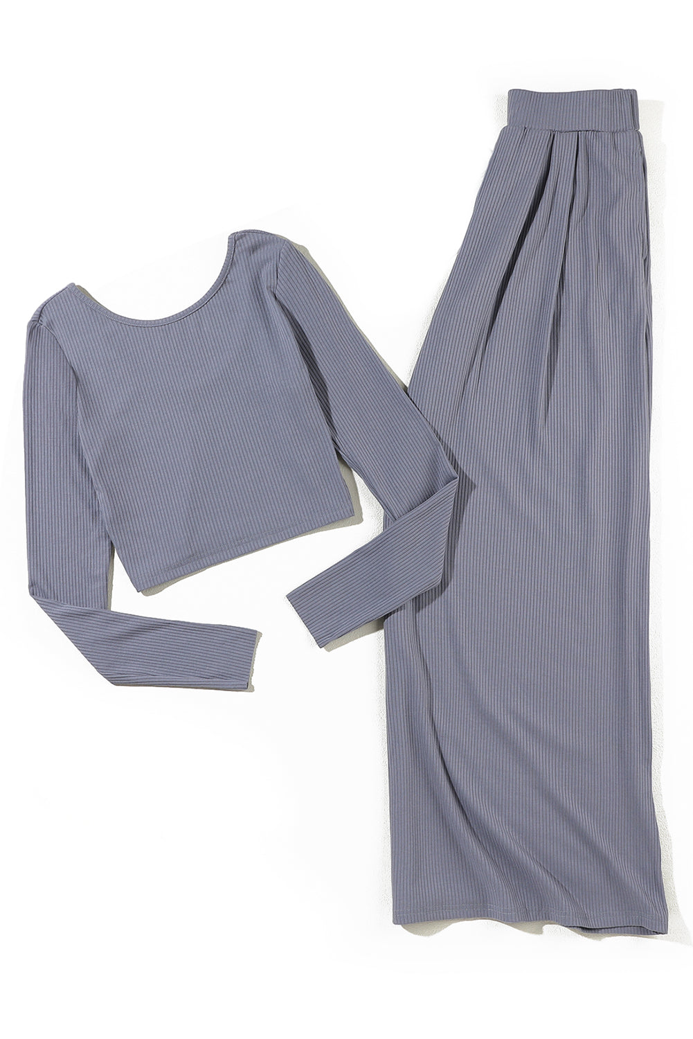 Ensemble haut court côtelé de couleur unie et pantalon long