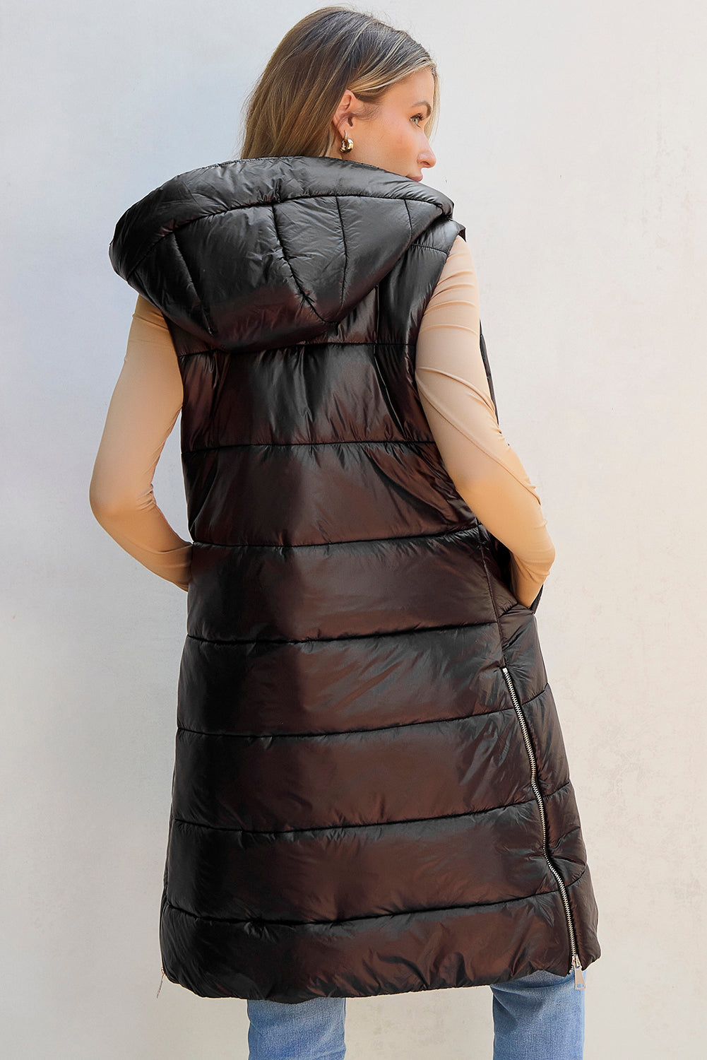 Manteau long matelassé à capuche