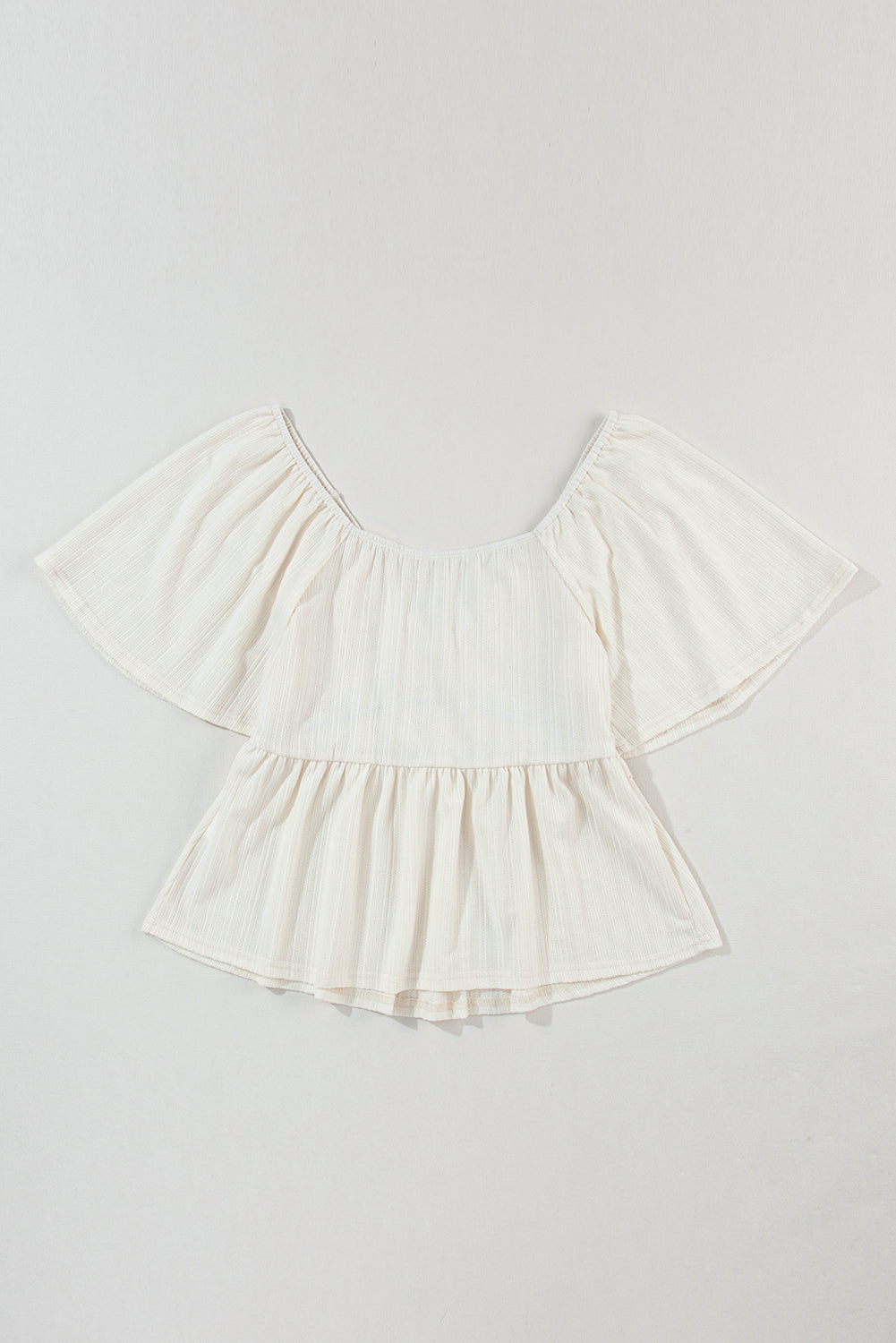 Blouse texturée froncée à col en V et manches courtes flottantes