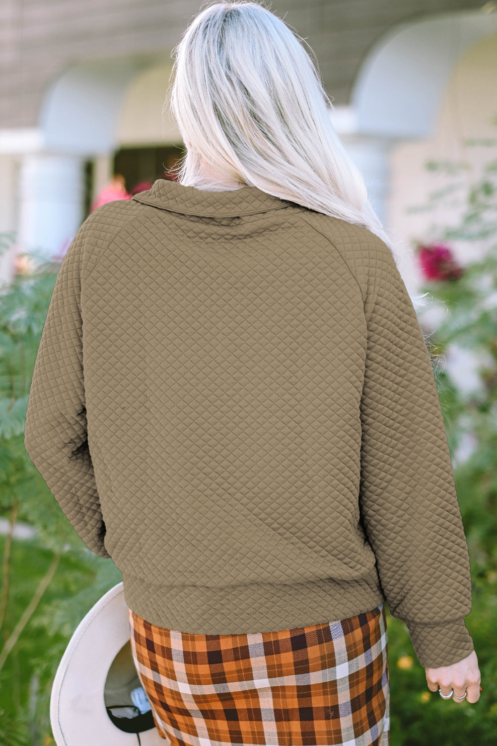 Sweat-shirt matelassé à encolure boutonnée et col montant