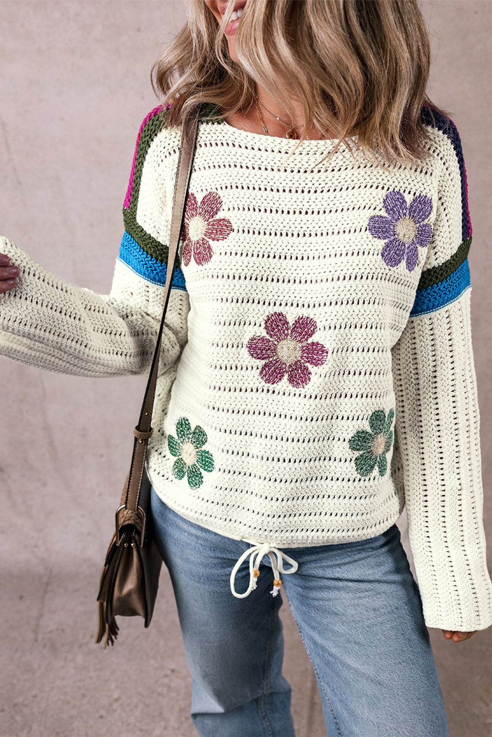 Pull en tricot pointelle à fleurs marguerite