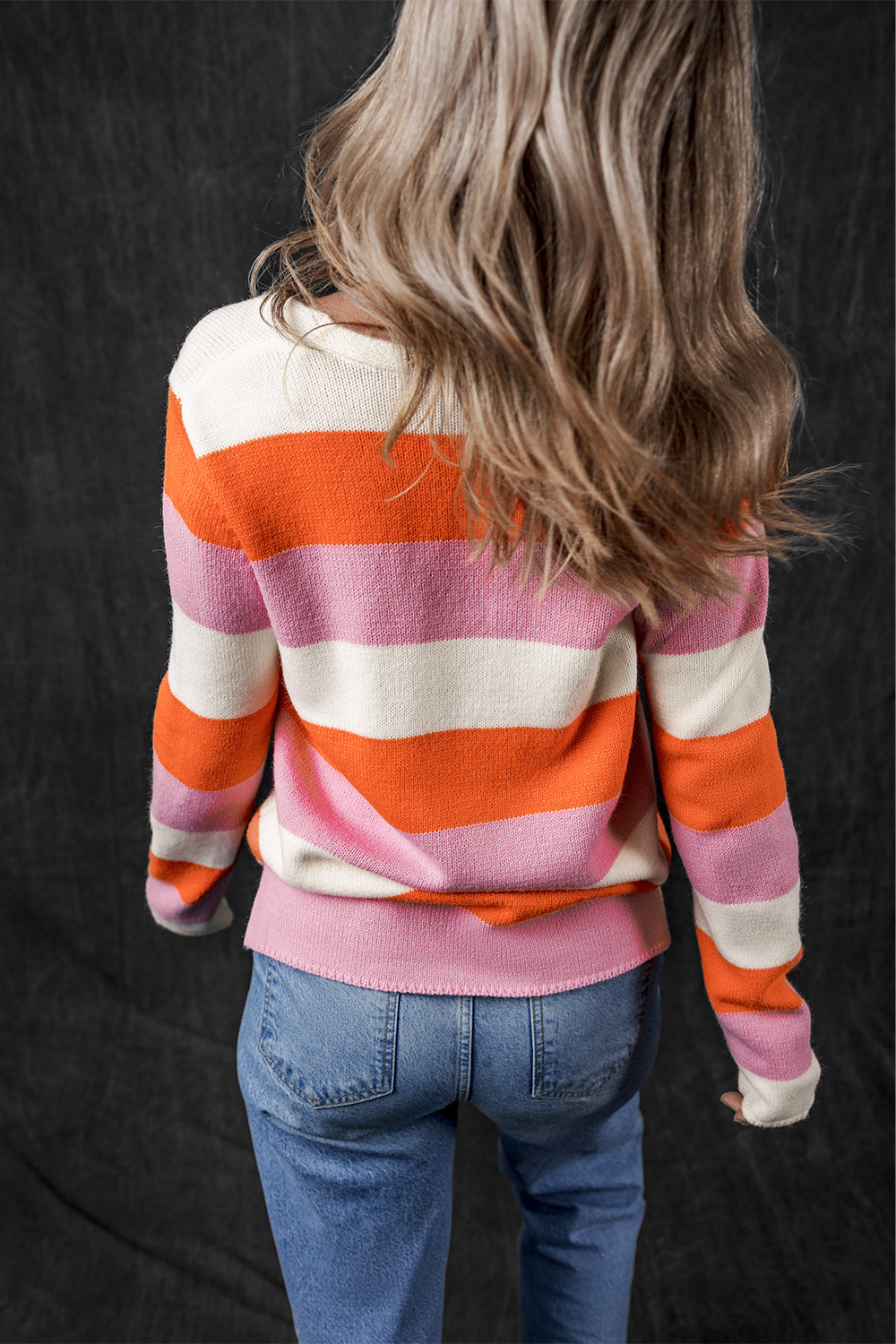 Pull décontracté à col en V et blocs de couleurs