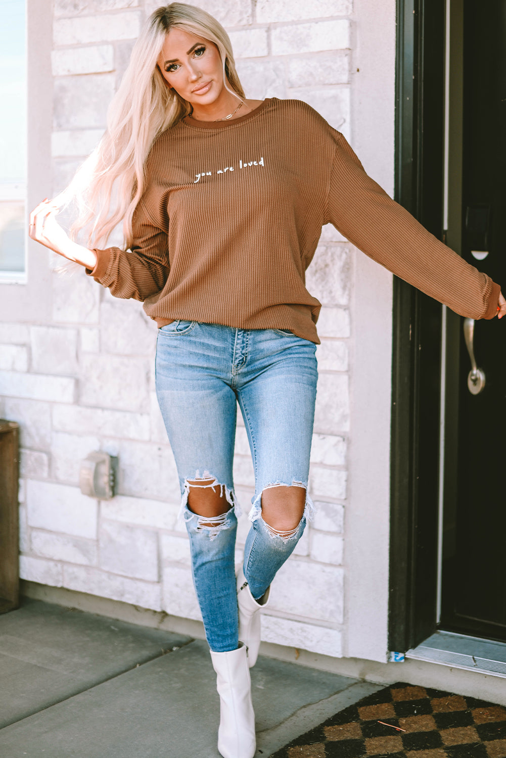 Sweat-shirt en velours côtelé imprimé You Are Loved