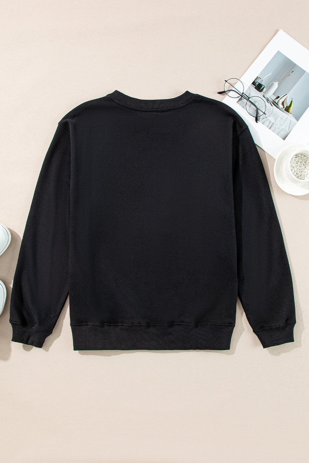 Sweat-shirt uni a col rond et épaules tombantes