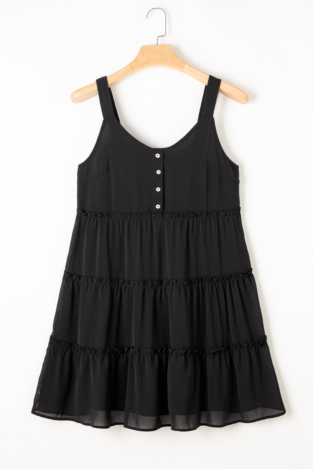 Robe sans manches à volants et col en V boutonné