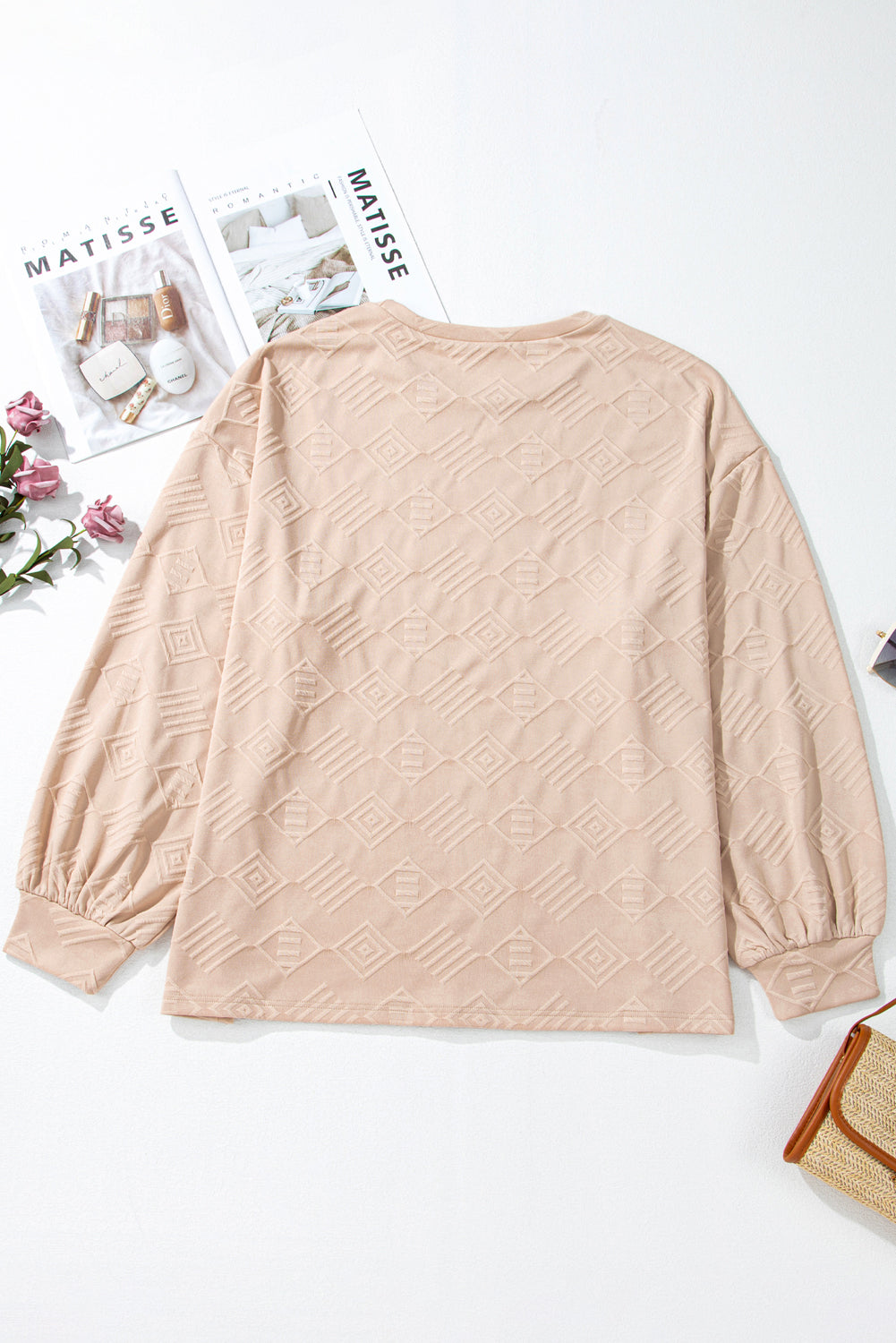 Sweat-shirt texturé a épaules tombantes et col rond de grande taille