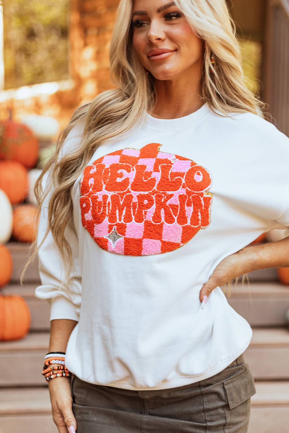 Terry Halloween Citrouille Patched Pattern Sweatshirt épais