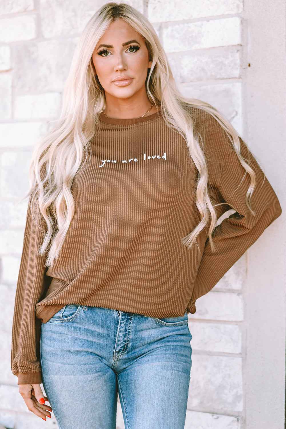 Sweat-shirt en velours côtelé imprimé You Are Loved