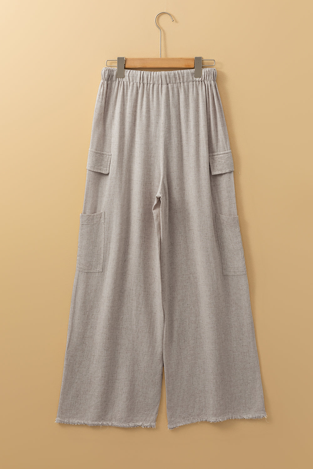 Pantalon ample cargo en lin style bohème avec cordon de serrage a la taille et bords bruts