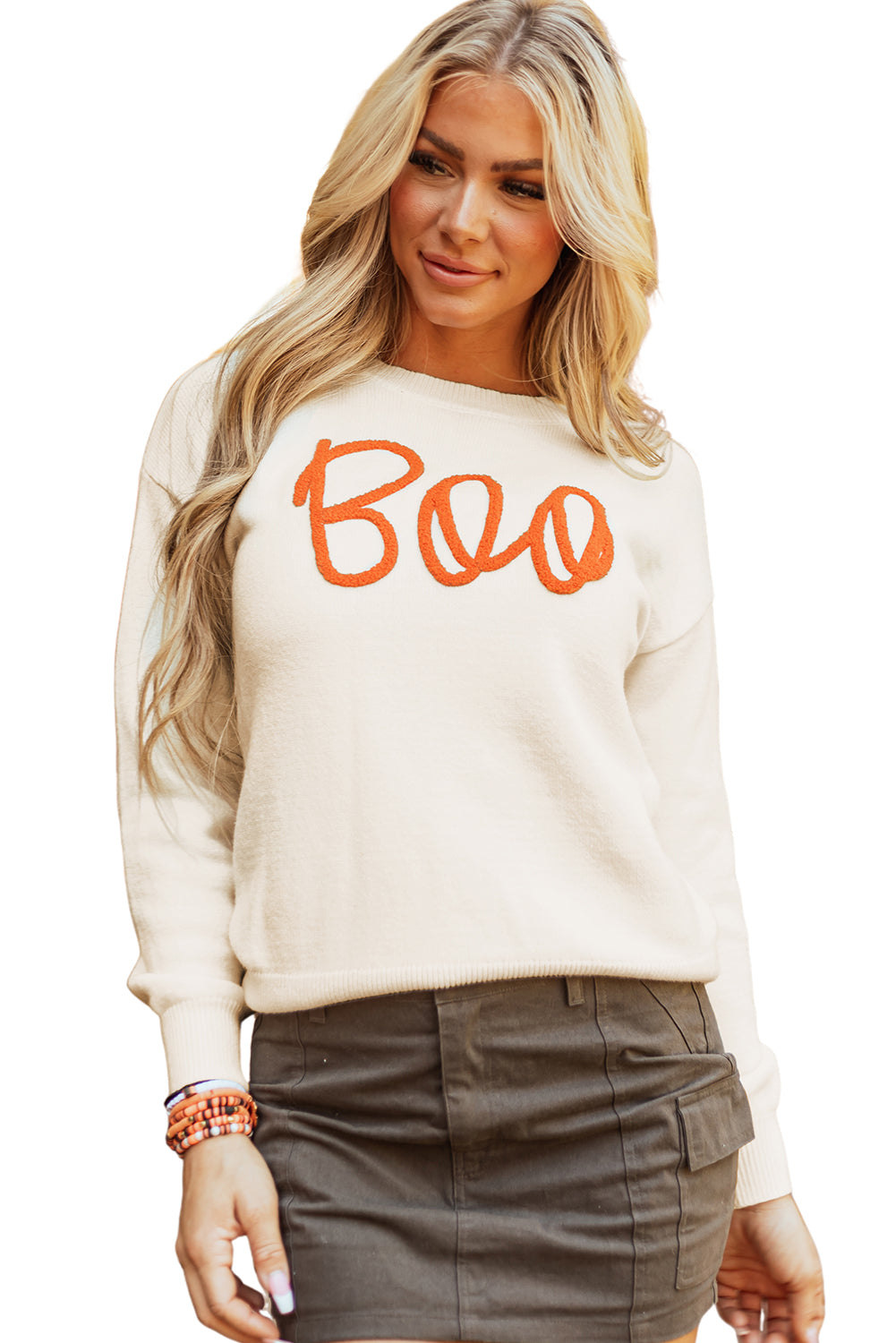 Pull a épaules tombantes et bords côtelés a motif tricoté Boo