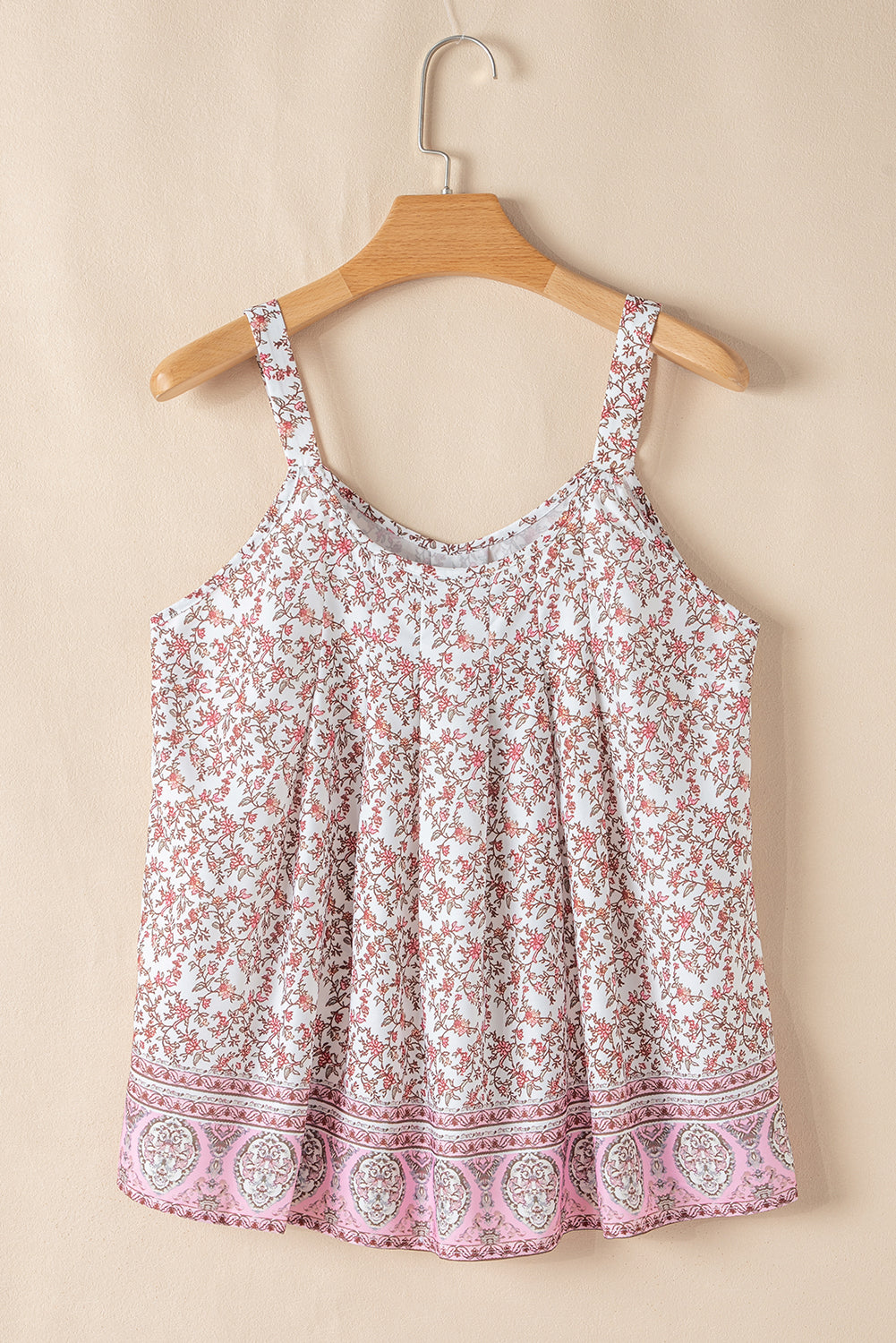 Gilet plissé à col en U et motif floral bohème