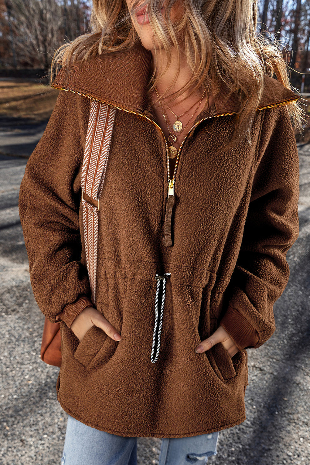 Sweat-shirt en molleton a demi-zip