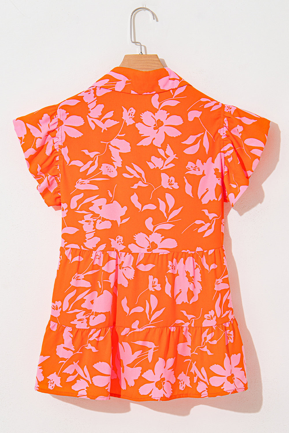 Chemisier à imprimé floral, col boutonné, manches flottantes