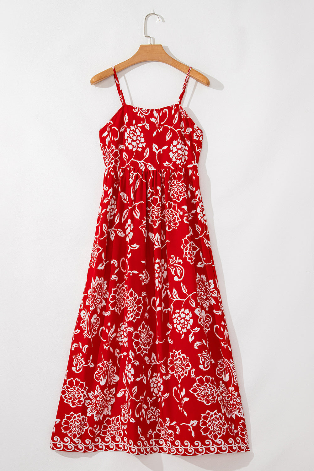 Robe longue taille empire à bretelles spaghetti et imprimé floral