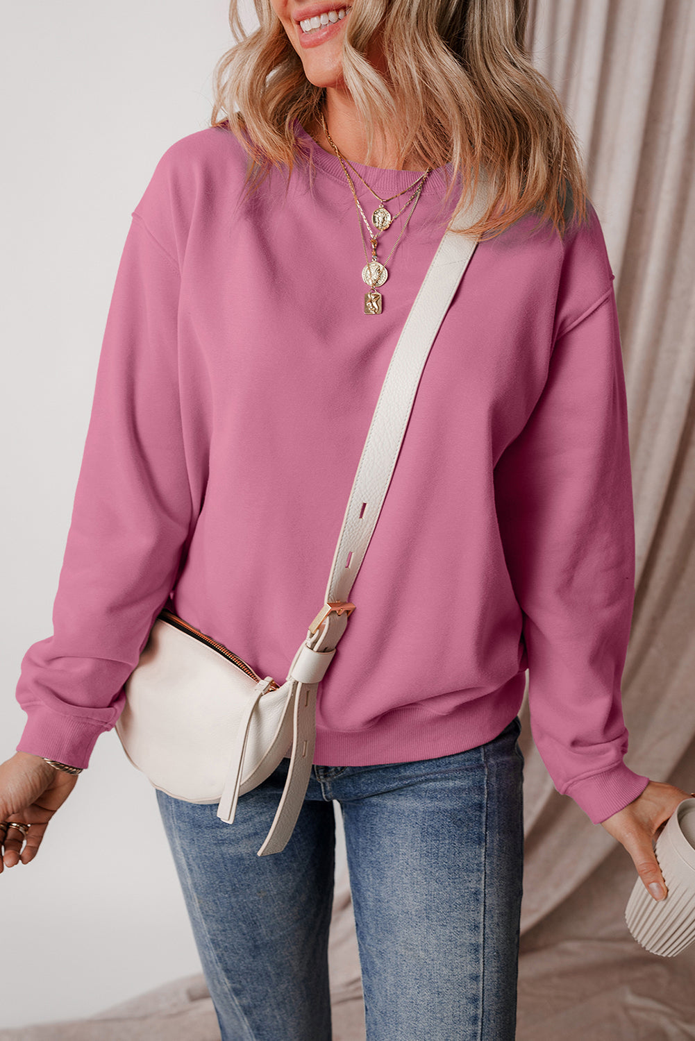 Sweat-shirt en tissu éponge à épaules tombantes doublé de polaire uni