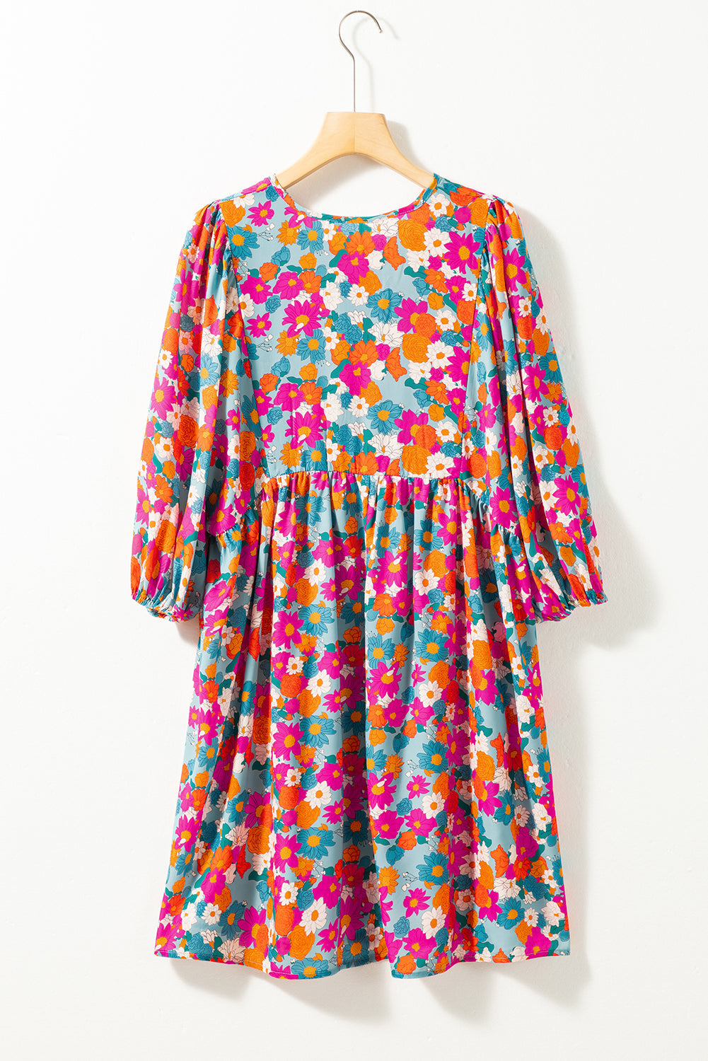Robe babydoll a imprimé floral, col fendu, manches bulles