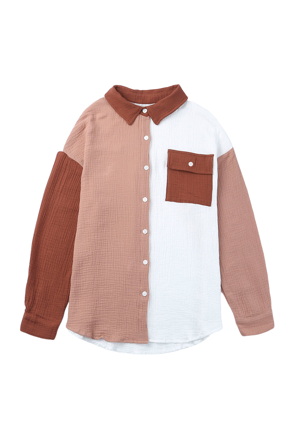 Chemise à manches longues texturée en blocs de couleurs avec poche