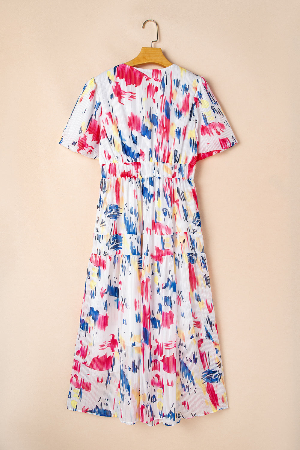 Robe longue à volants et manches courtes bouffantes à imprimé abstrait