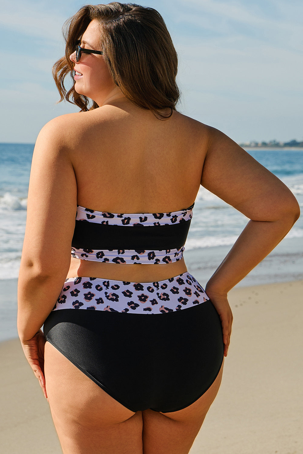 Maillot de bain 2 pièces taille haute patchwork léopard grande taille