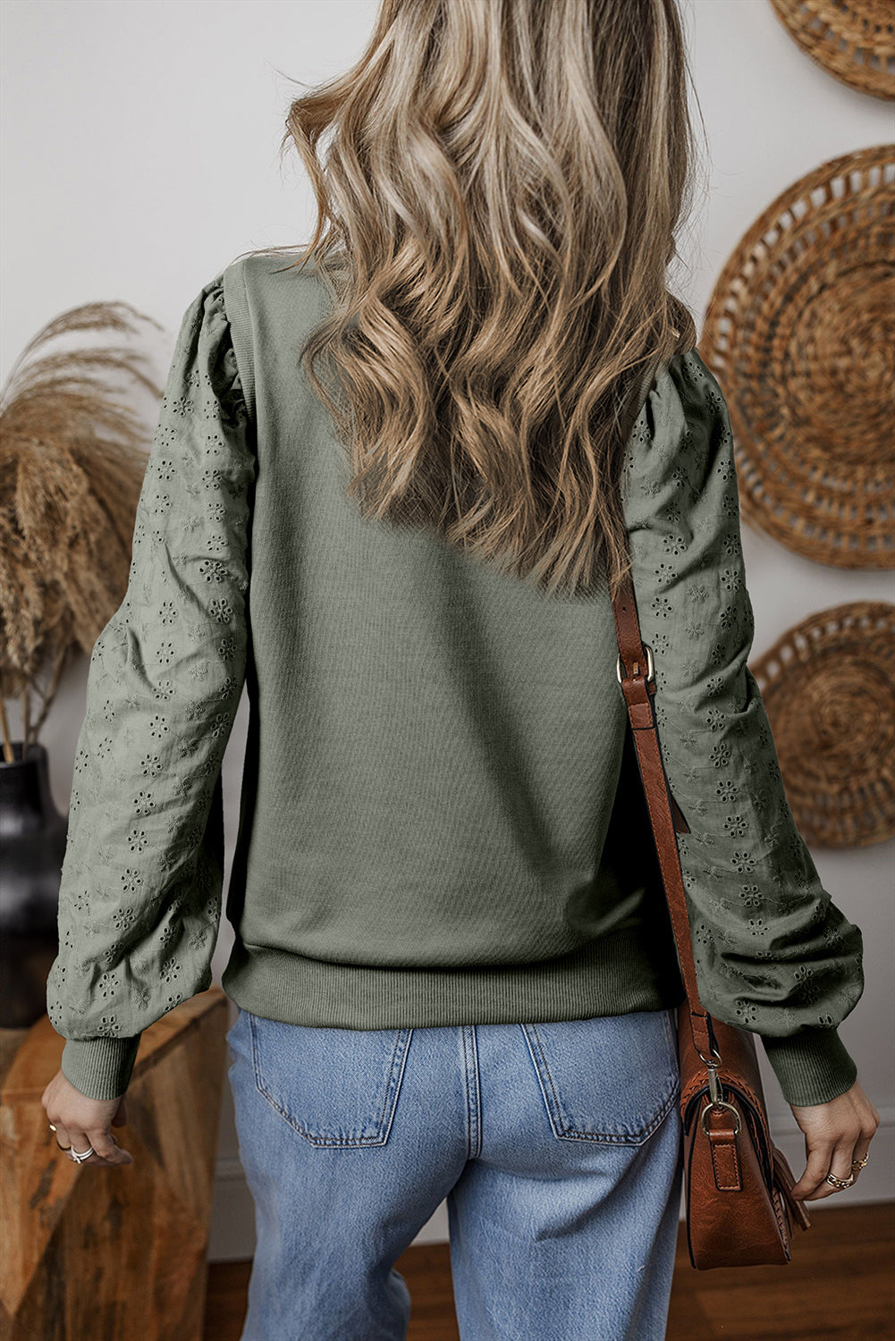 Sweat-shirt uni à manches patchwork et col rond