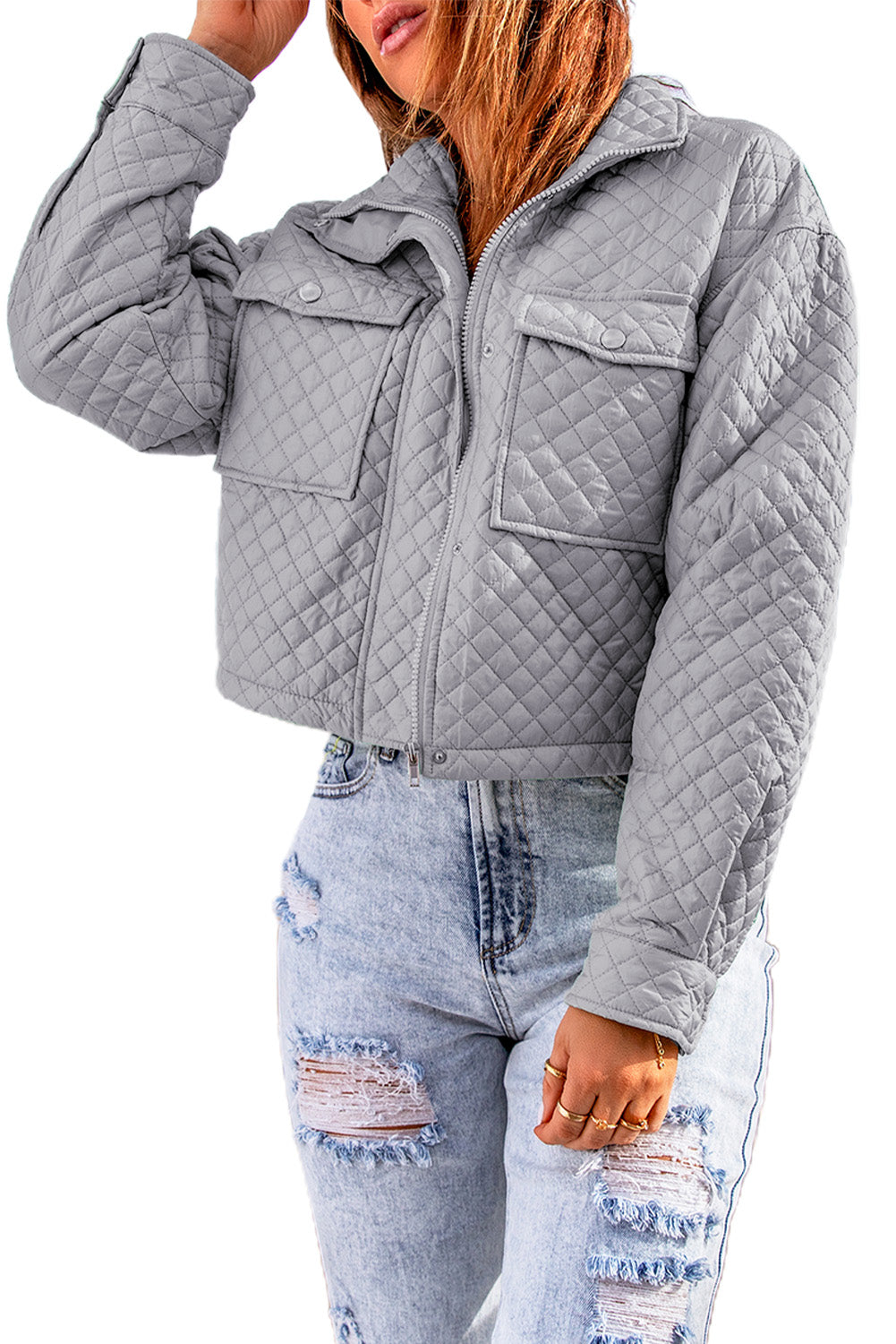 Veste courte matelassée zippée avec poches