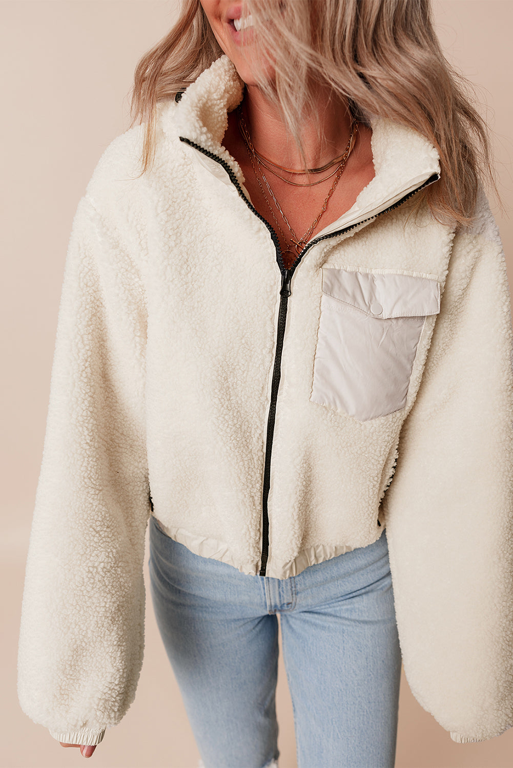 Veste Sherpa a capuche et poches zippées