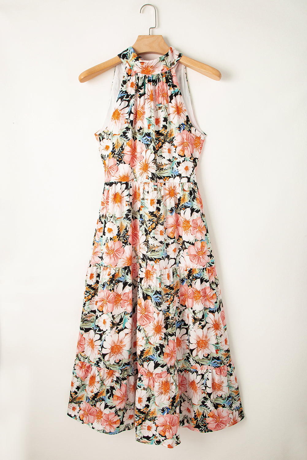 Robe longue bohème à imprimé floral nouée et à volants