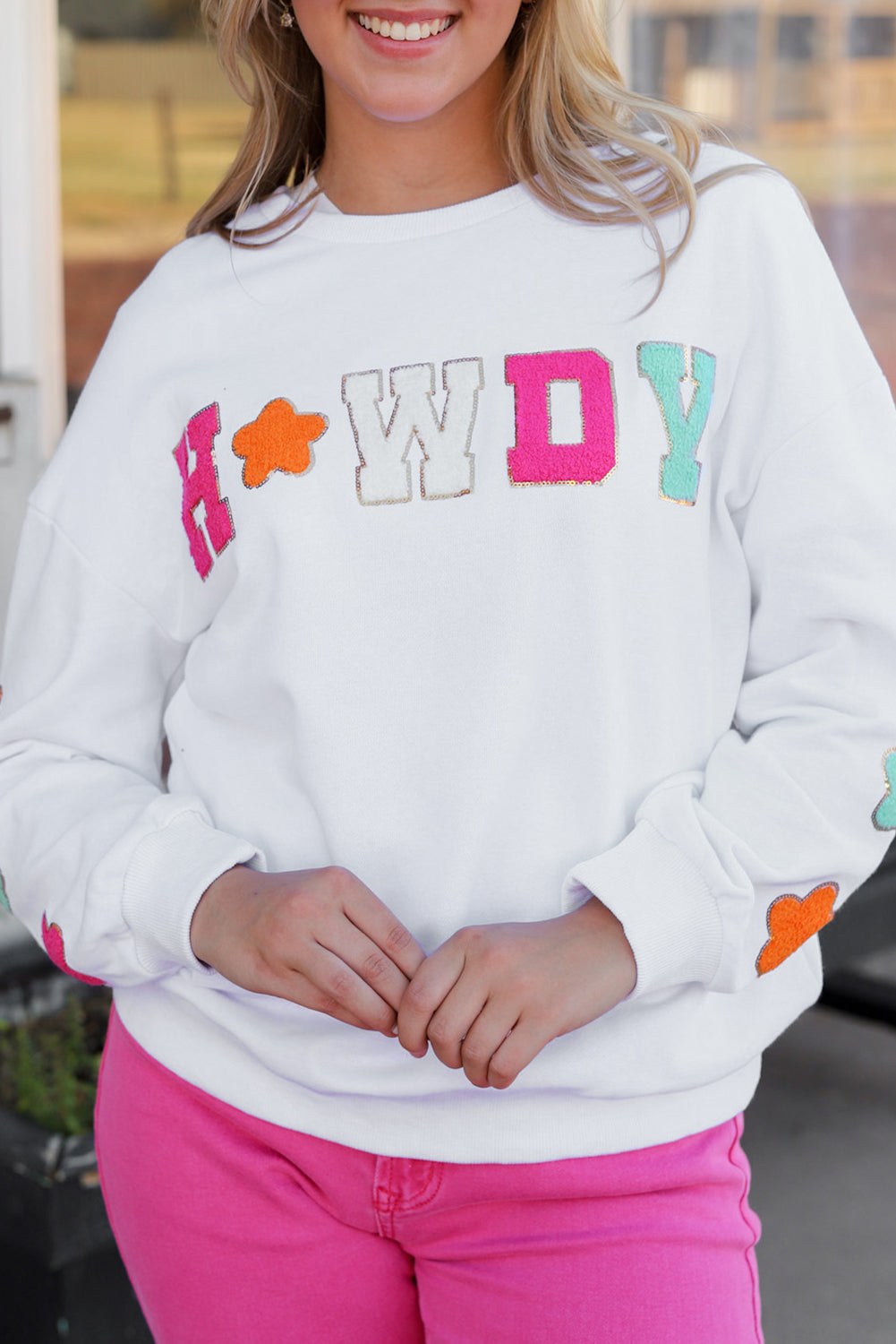 Sweat-shirt décontracté à motif chenille pailleté Howdy