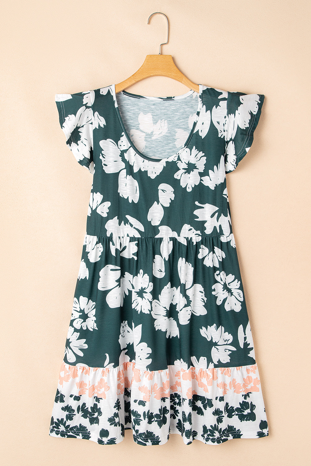 Mini-robe taille empire à imprimé floral et manches à volants