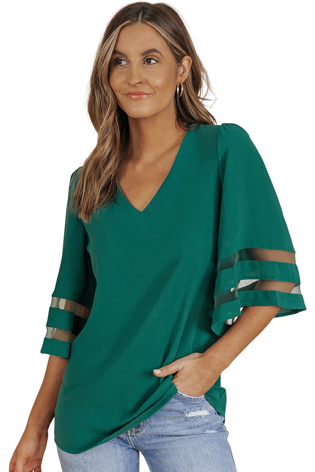 Blouse ample à manches évasées et col en V