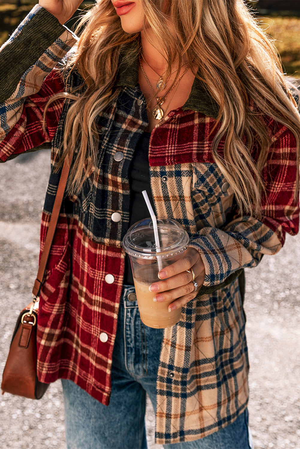 Veste rétro à carreaux mélangés et patchwork
