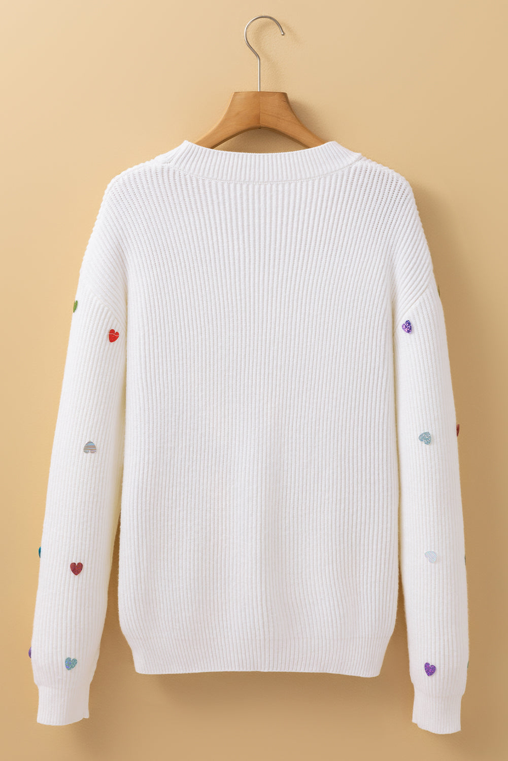 Pull a col rond en tricot gaufré en forme de cœur a sequins