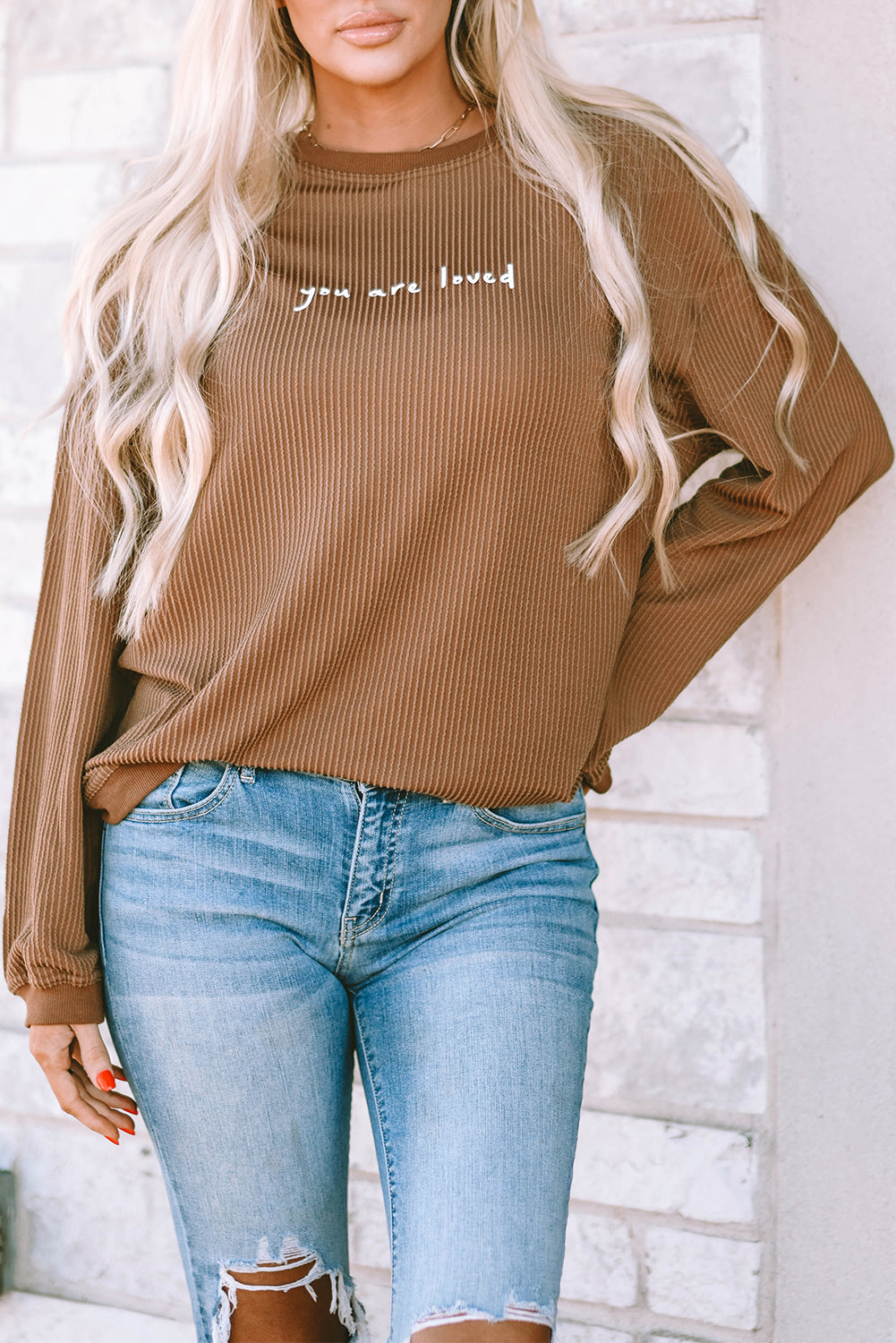 Sweat-shirt en velours côtelé imprimé You Are Loved