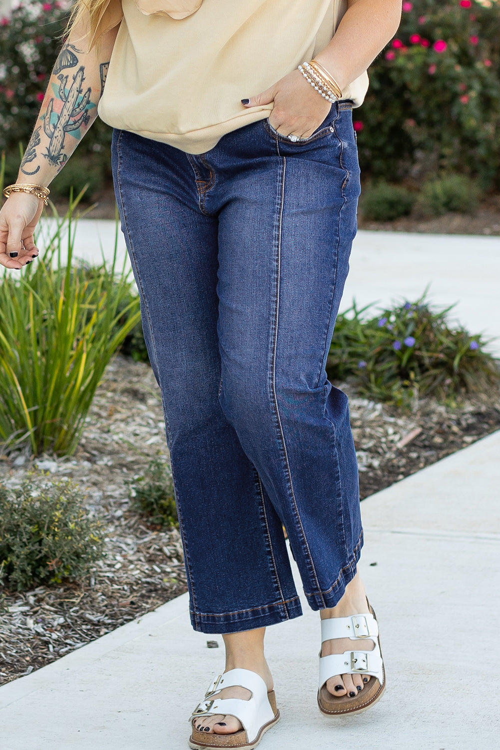 Jean Taille Haute Coutures Larges de Grande Taille