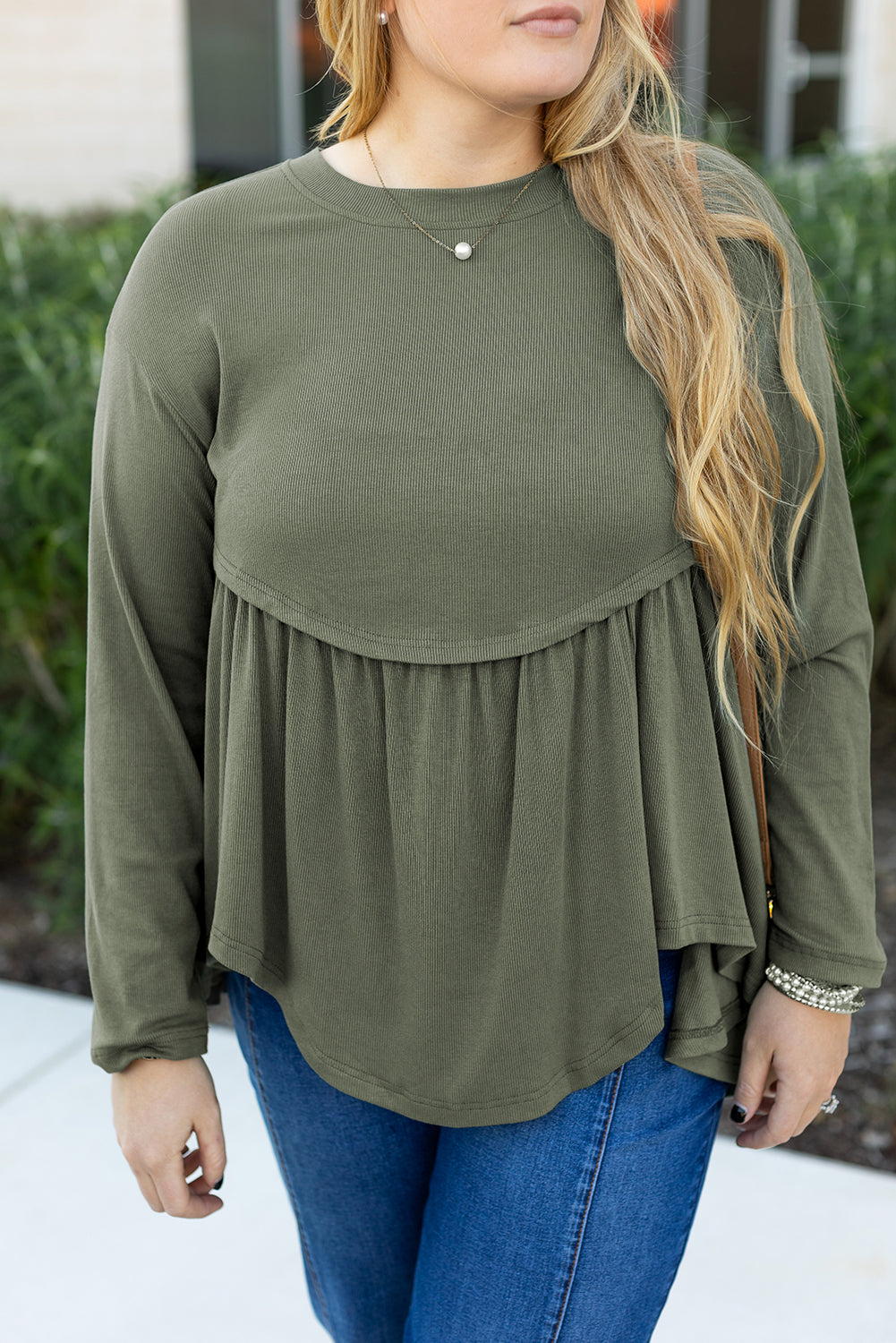 Haut Évasé Babydoll en Tricot Thermique de Grande Taille