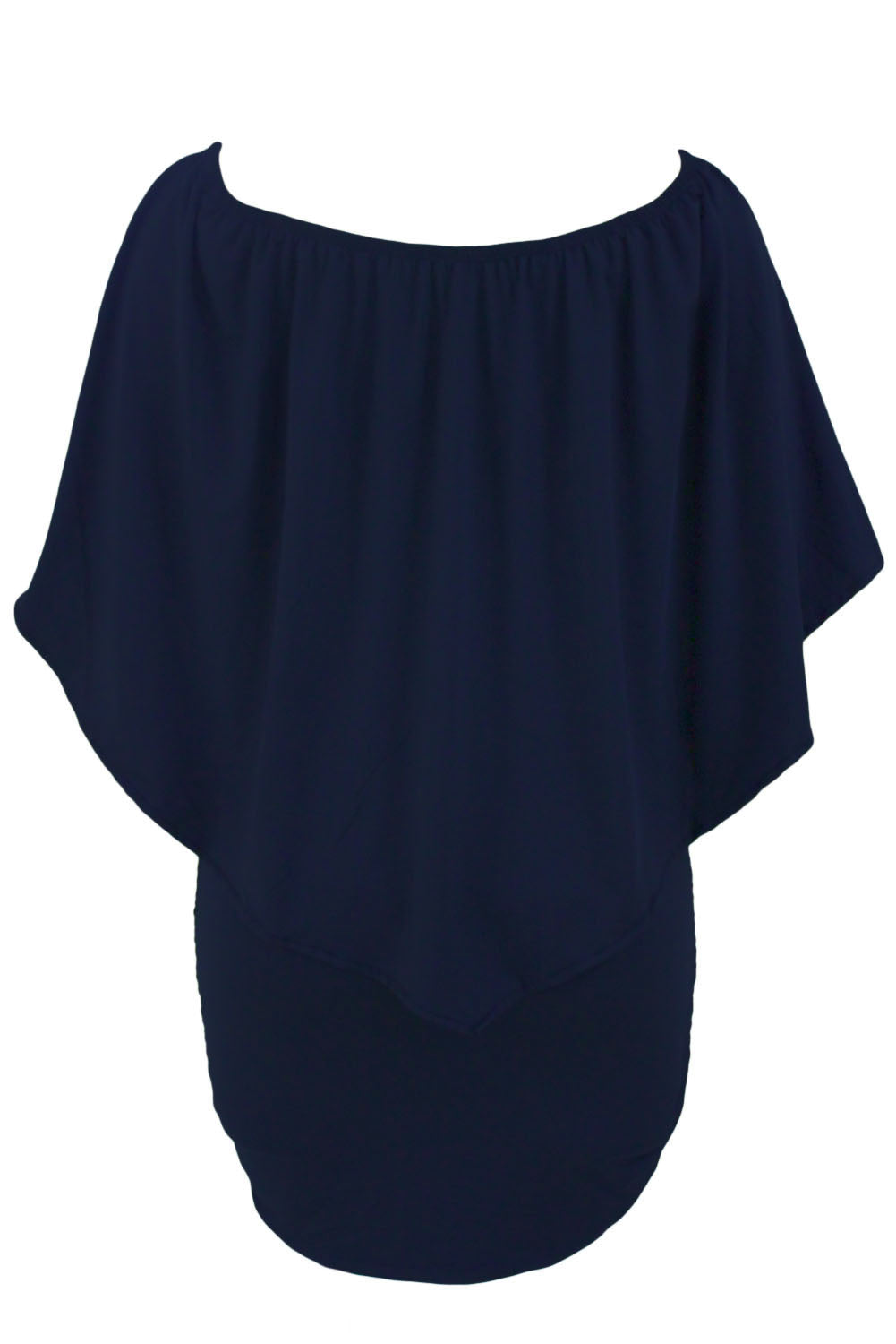 Mini-robe poncho superposée bleu foncé de grande taille