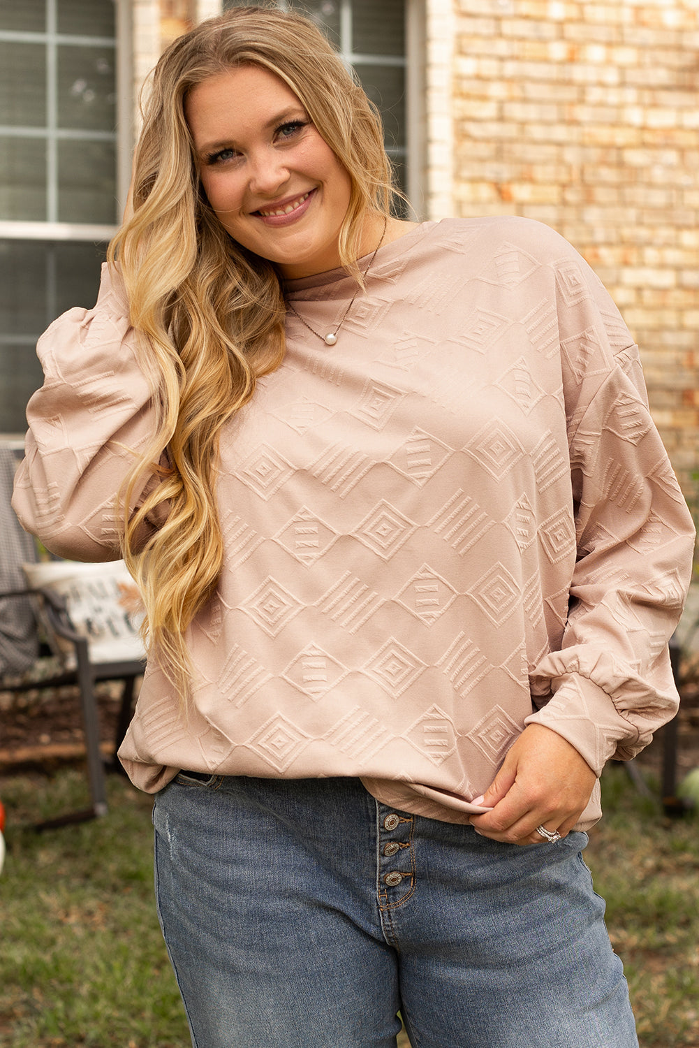 Sweat-shirt texturé a épaules tombantes et col rond de grande taille