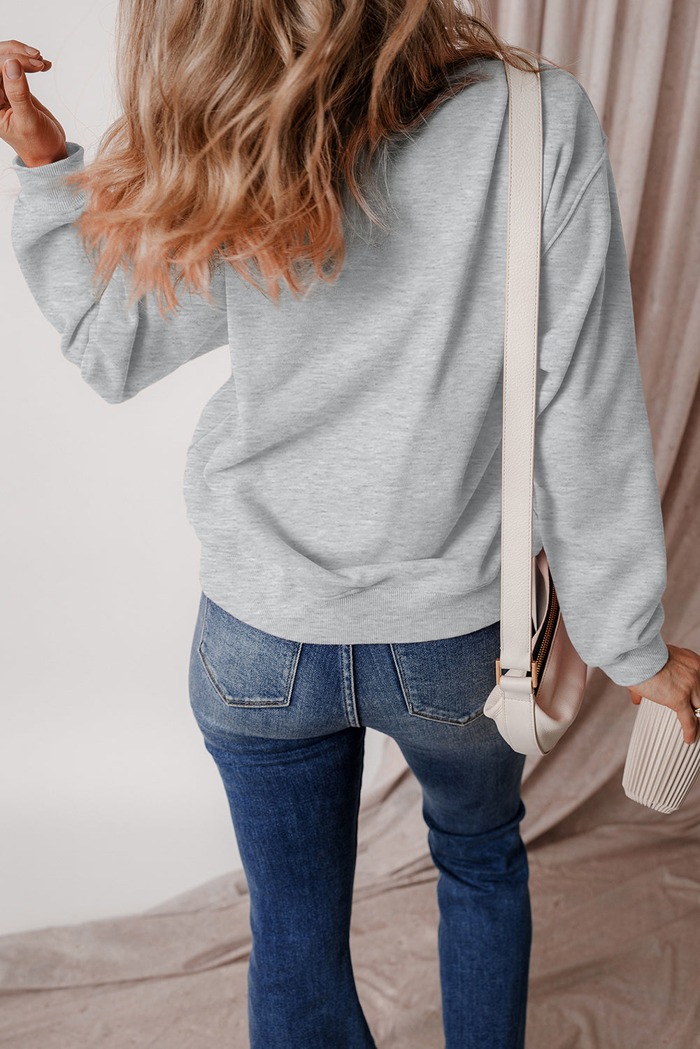 Sweat-shirt en tissu éponge à épaules tombantes doublé de polaire uni