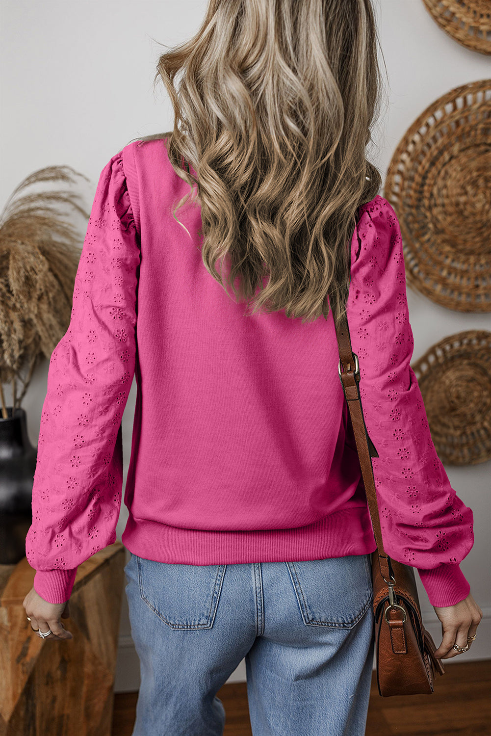 Sweat-shirt texturé à col rond et patchwork