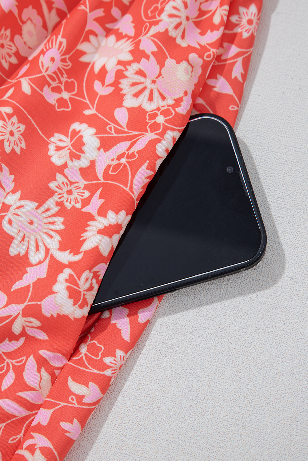 Robe longue taille empire à imprimé floral et manches nouées à pompons