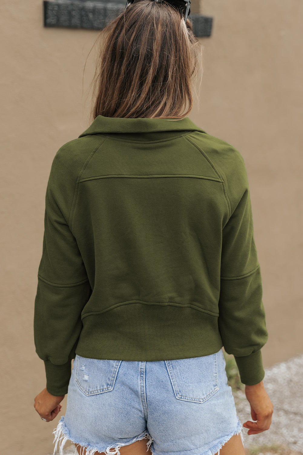Sweat-shirt zippé à col montant et manches avec trou pour les pouces, doublé en polaire