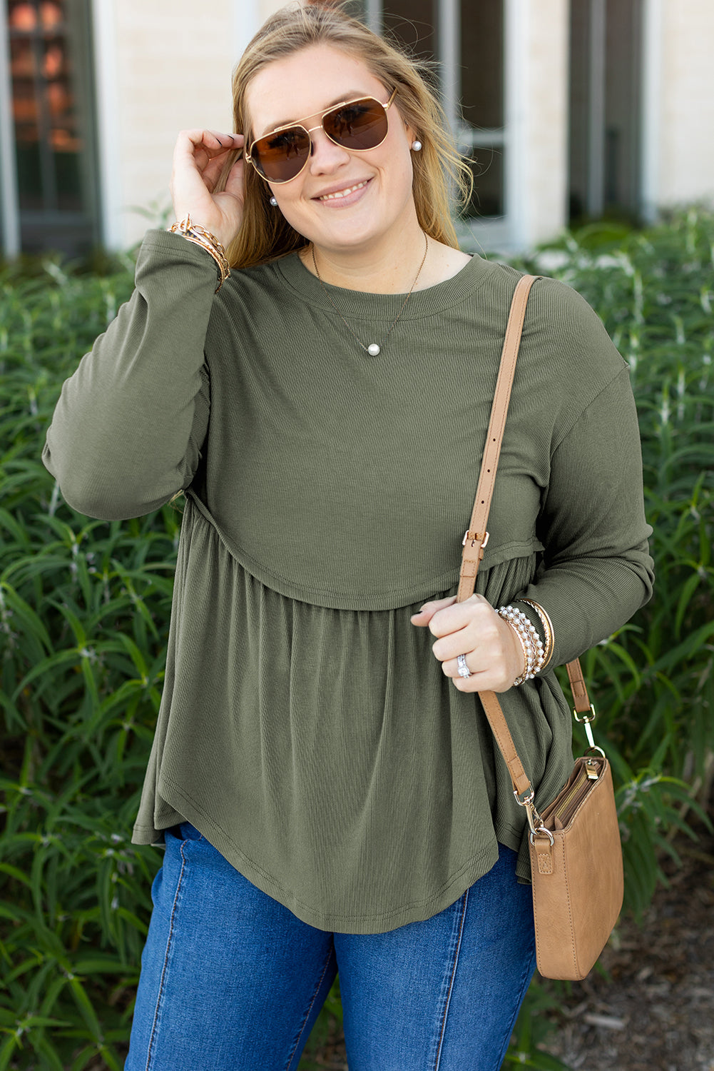 Haut Évasé Babydoll en Tricot Thermique de Grande Taille