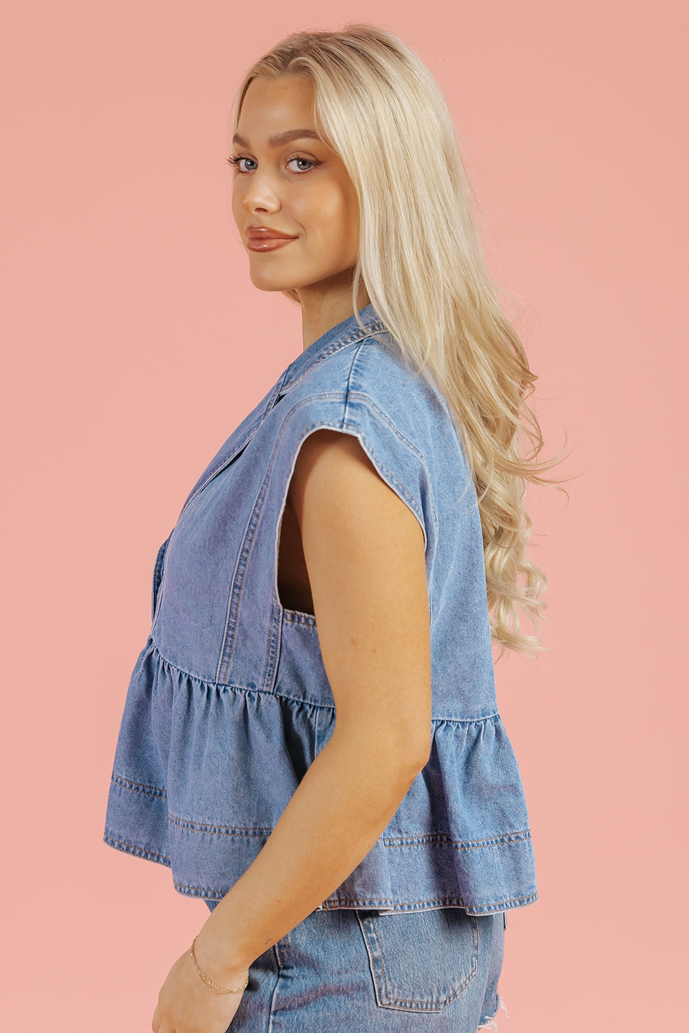 Haut babydoll en jean à revers