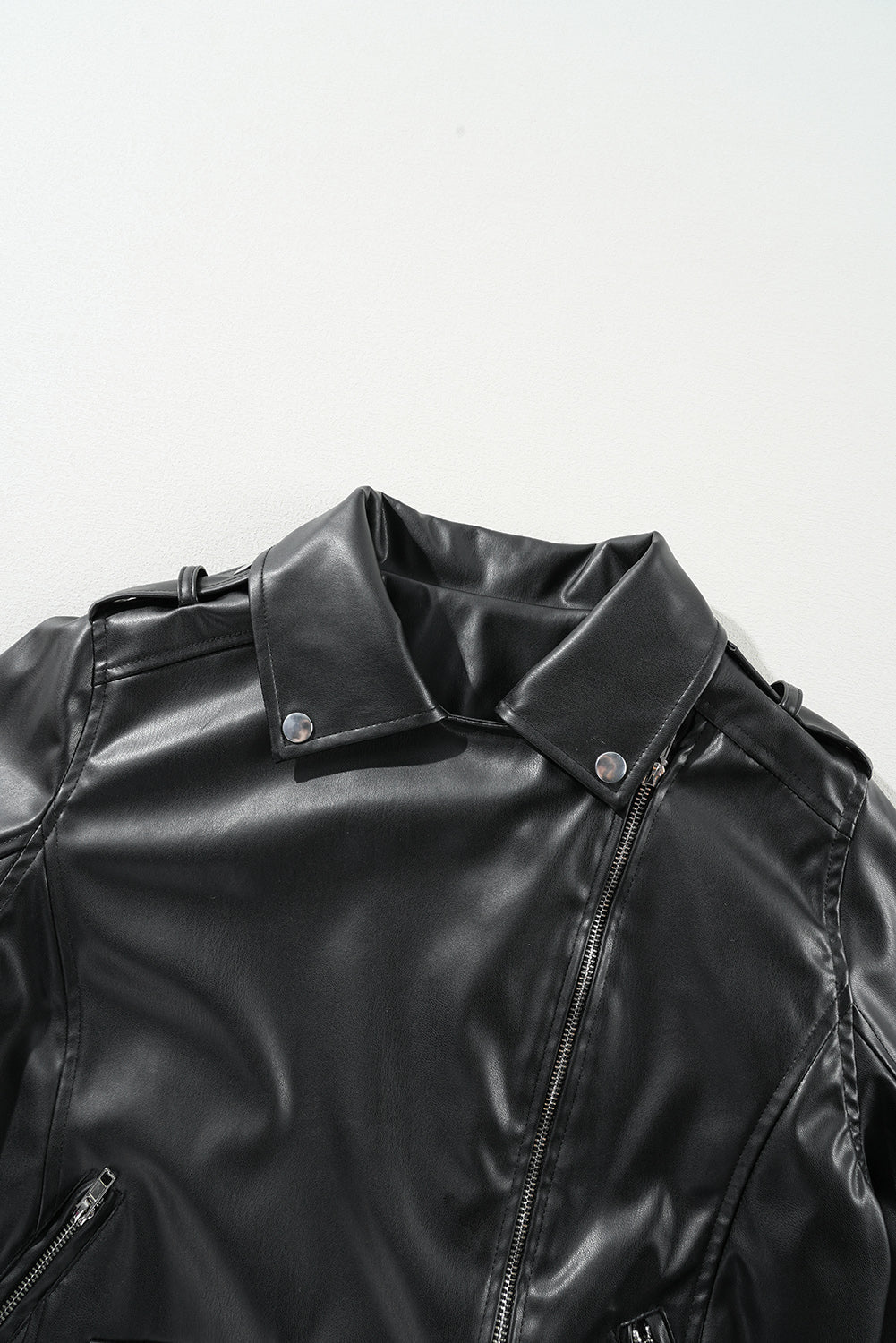 Veste zippée a col a revers en cuir PU