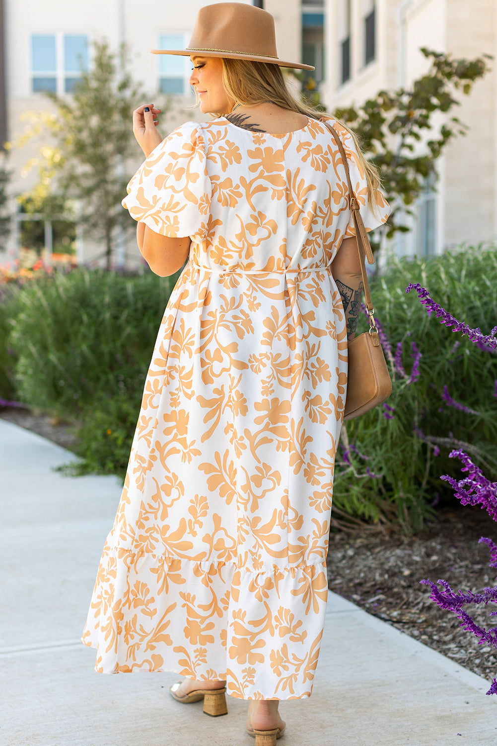 Robe longue de villégiature a manches courtes bouffantes et imprimé floral, grande taille