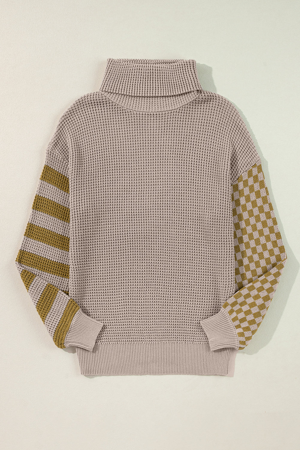 Pull a col roulé en tricot gaufré a carreaux rayés et patchwork